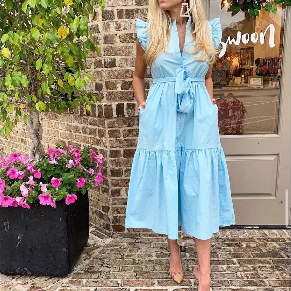 Blue midi ruffle dress